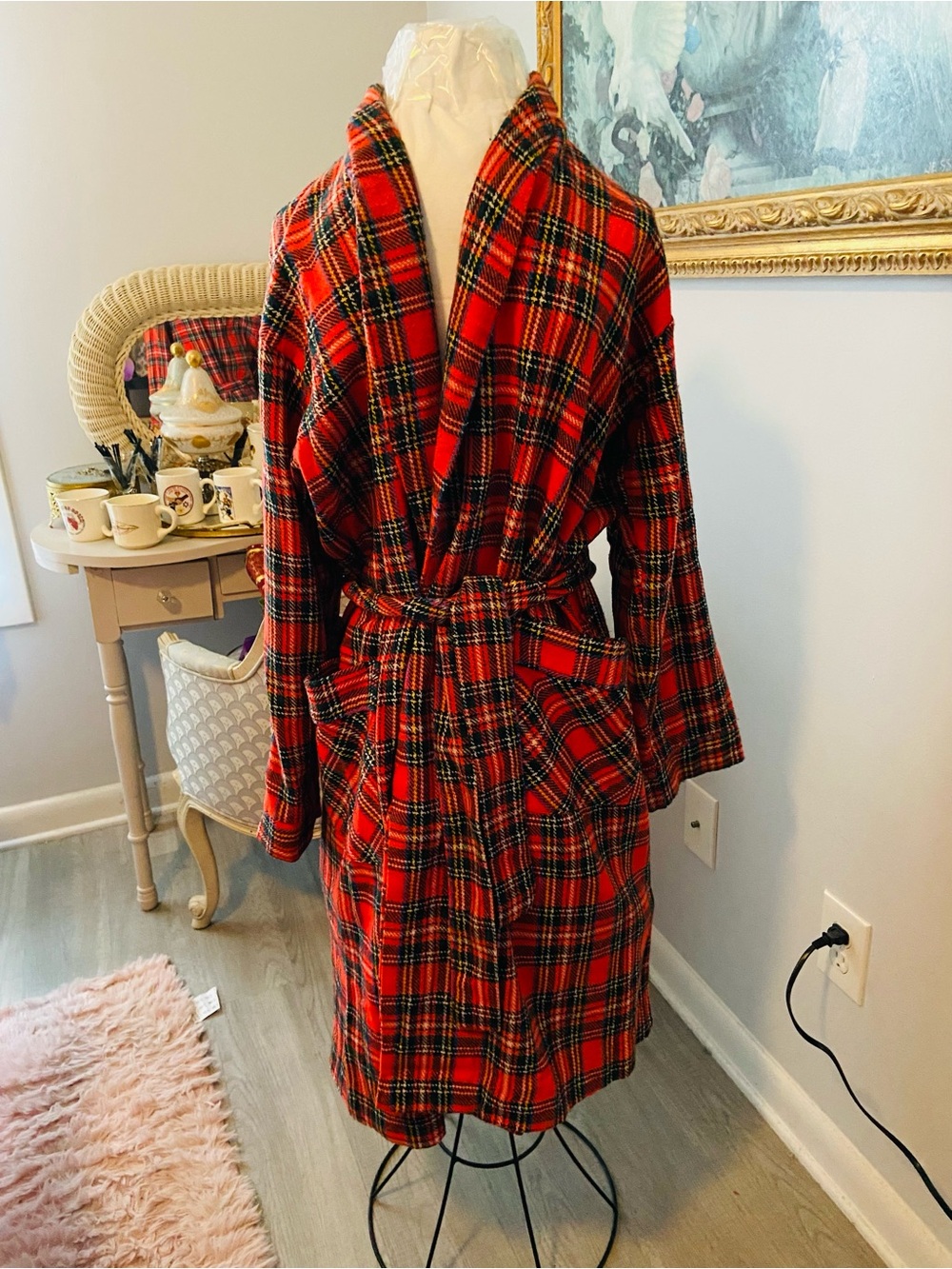 Vintage 1960s Pleetway Men's Plaid Robe | Red Tartan Flannel Loungewear Bathrobe